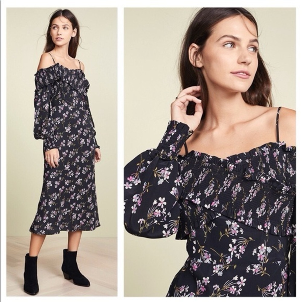 LA MAISON TALULAH Chaleur Silk Midi Black Floral Dress (D8)